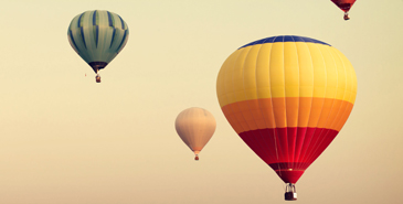 Hot air balloon on sky with fog, vintage and retro instagram filter effect style